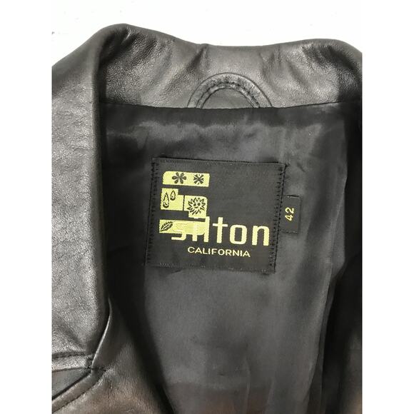 Sutton California Leather Jacket Mens 42 Black Car Coat Button Front Lined - Picture 8 of 16